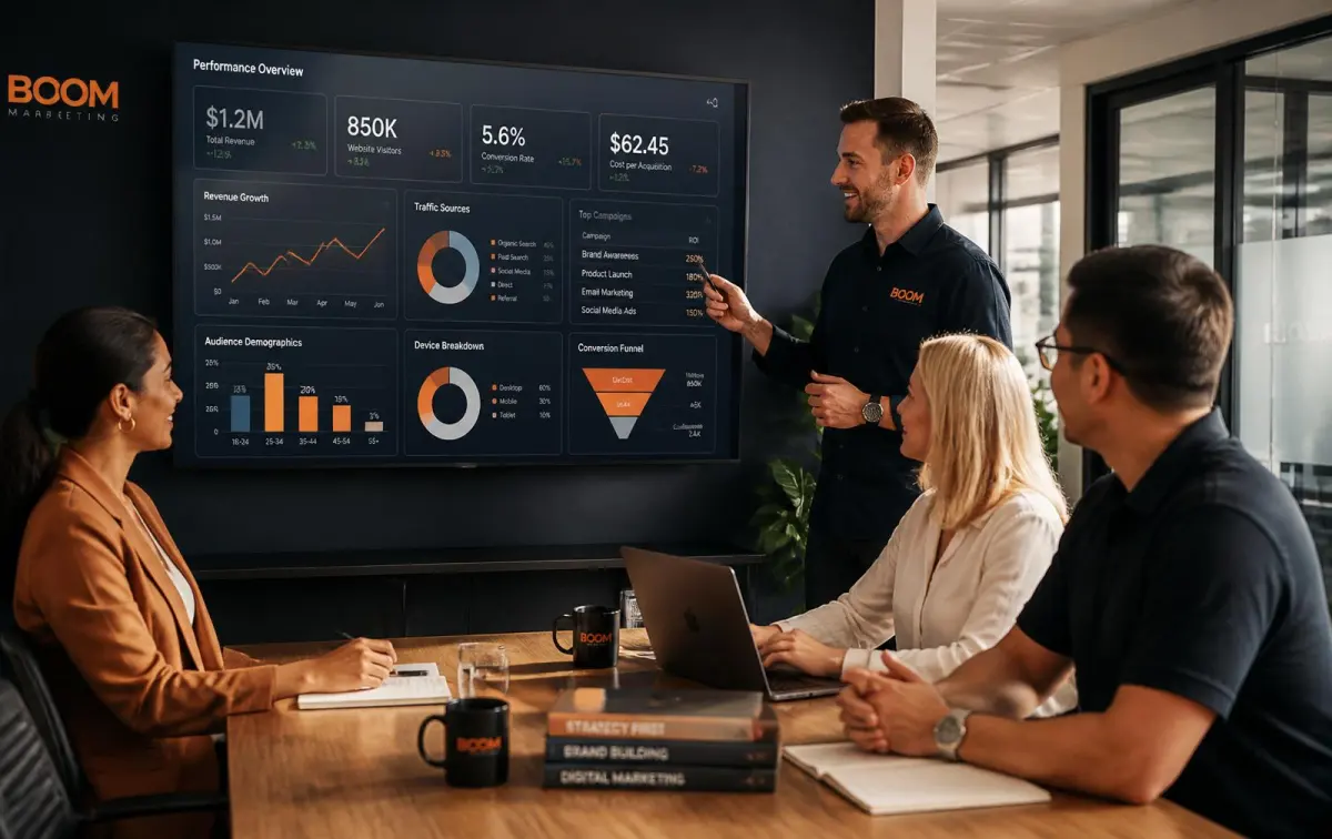 Team reviewing performance dashboards